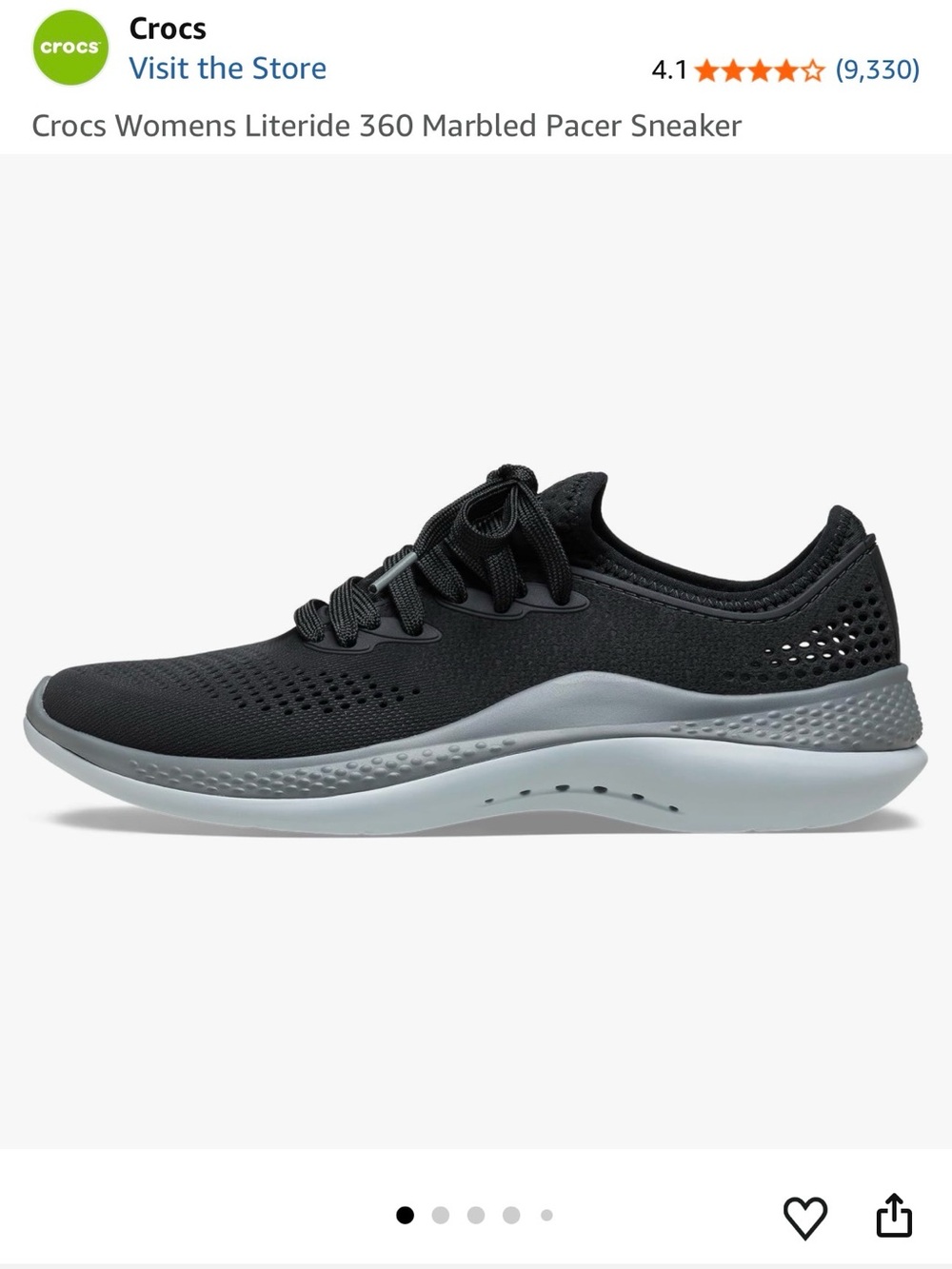 Crocs LiteRide 360 Pacer Sneakers Black Slate Grey waterproof Unisex W 10 M 8